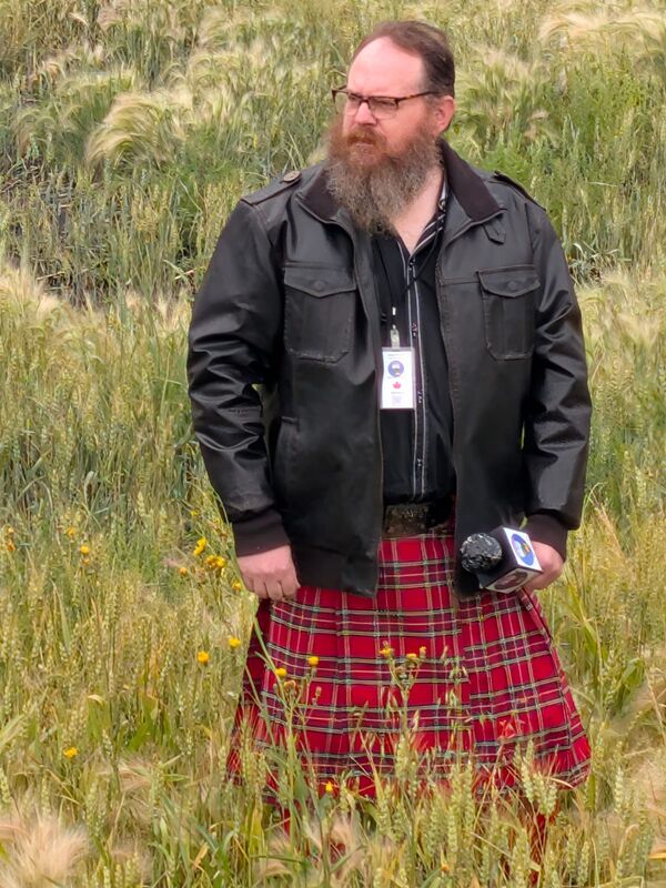 Billy The Bull Buchanan in a kilt and leather jacket