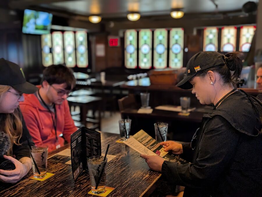 Crew at a pub table